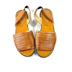 Sand & Sun Vintage Tan Leather Ribbed Slingback Sandals Brazil Womens 8 243201